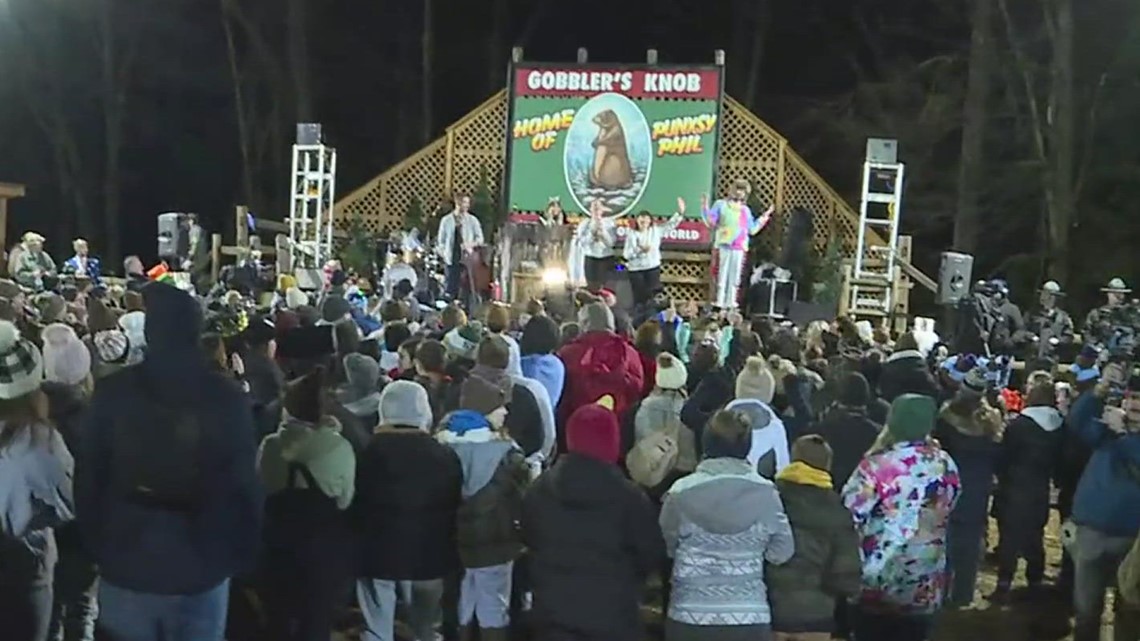 Partygoers await Punxsutawney Phil's prediction at Gobbler's Knob