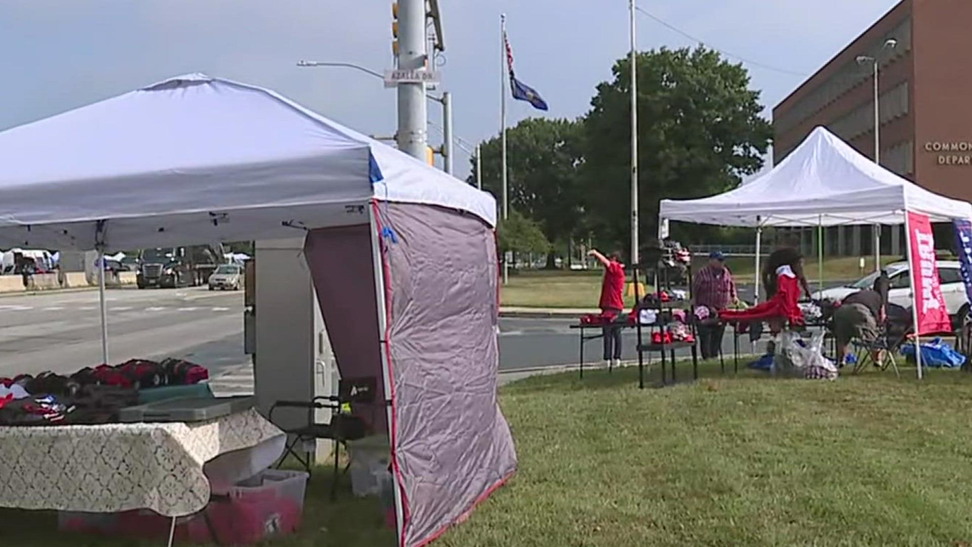 Some supporters of former president Donald Trump camped out overnight in a bid to get a prime spot at his first rally in Pennsylvania since an attempt on his life.