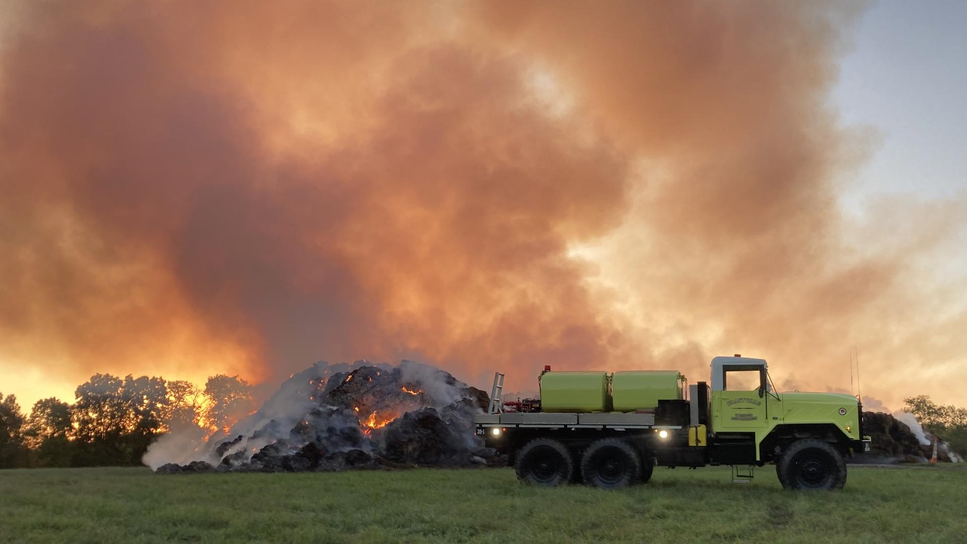 The hay bales have been burning since around 11 p.m. last night, according to Dauphin County 911 Dispatch.