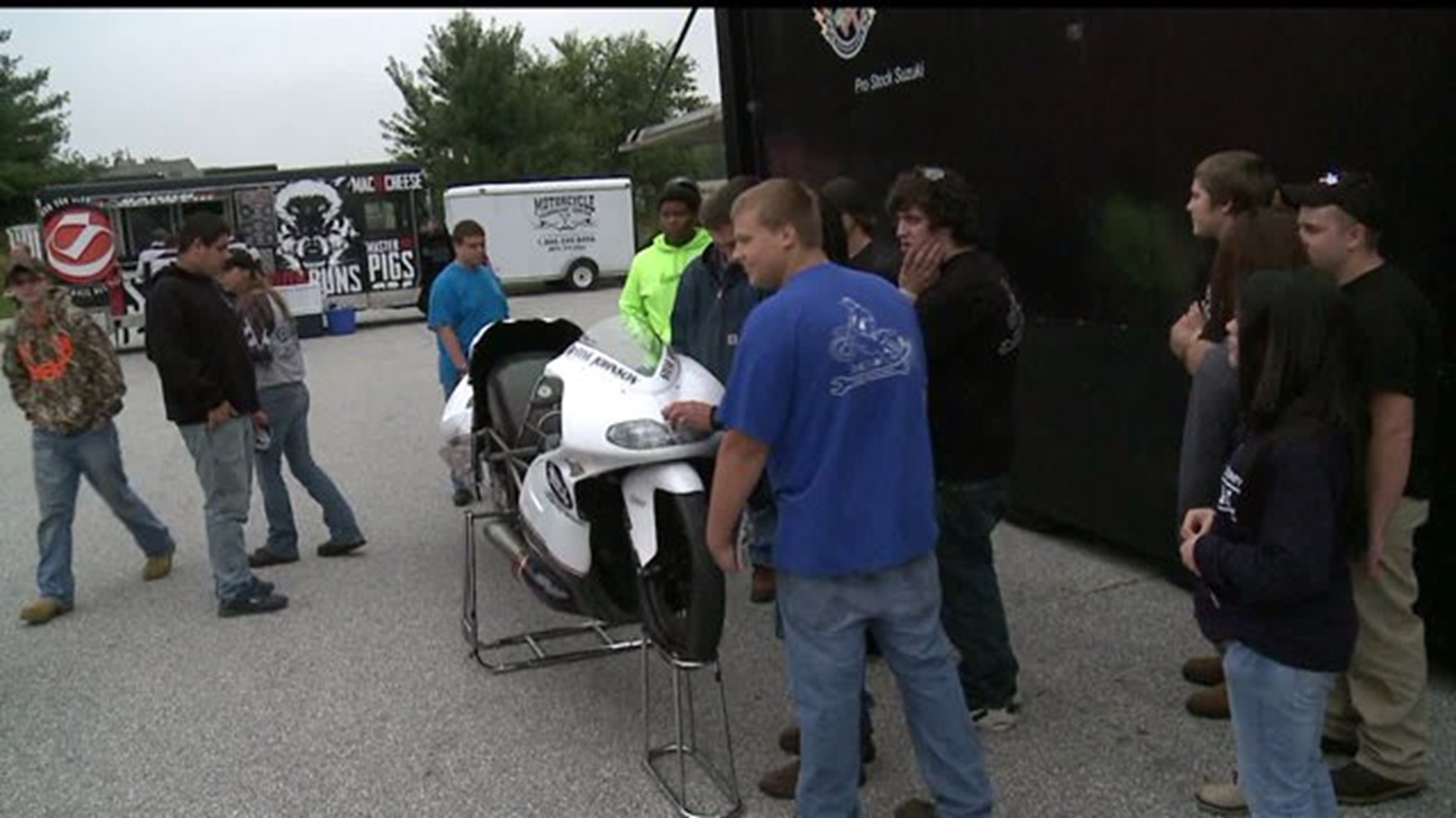 Pro Stock Motorcycle Driver Visits With Students