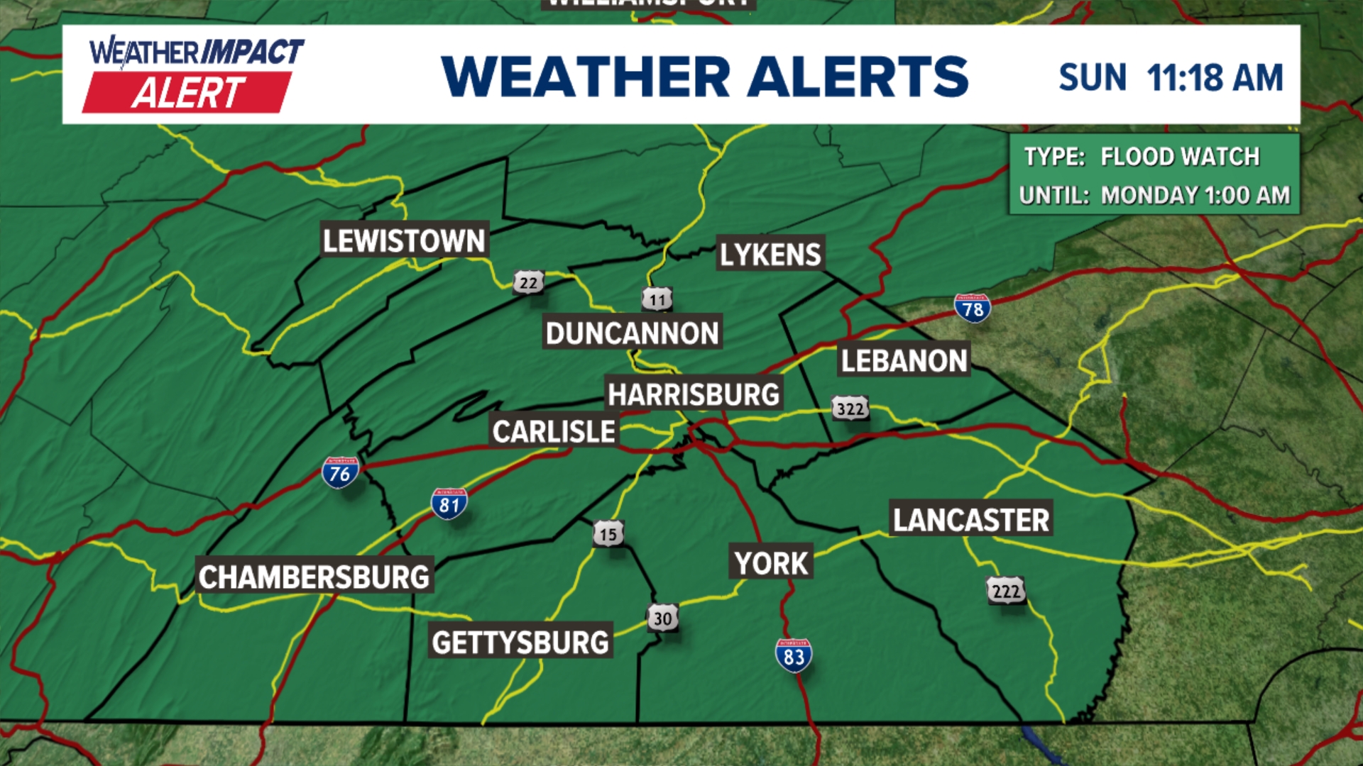 Weather Impact Alert until 12:00 A.M. Monday for flash flooding, FLOOD ...