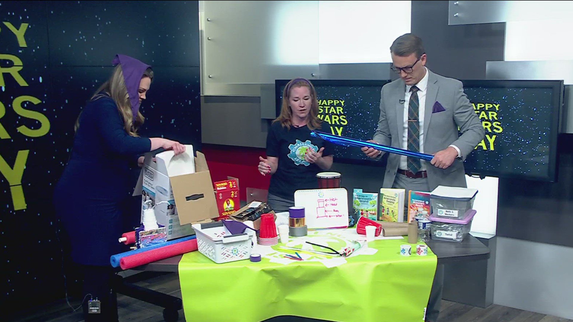 Jackie and Sean build their own droid to demonstrate Challenge Island's hands-on activities for kids.