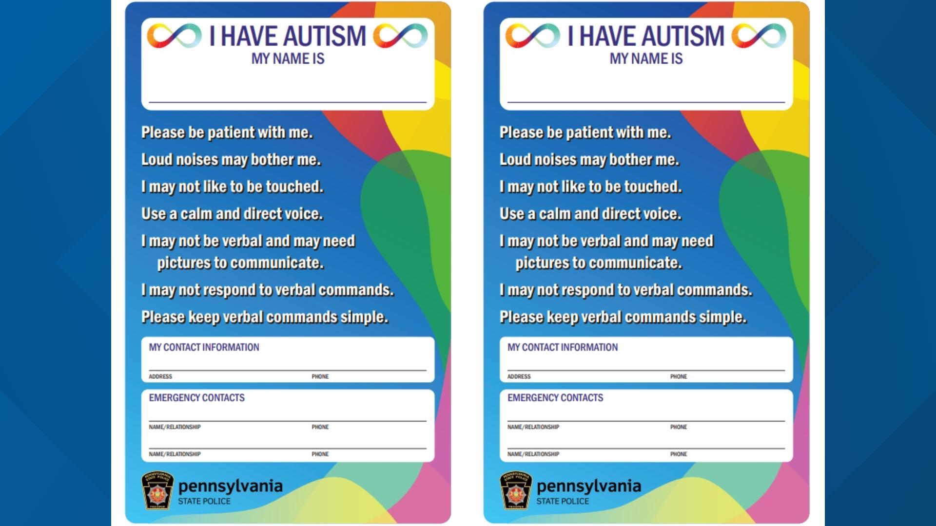 The cards are meant to improve interactions between officers and those on the autism spectrum.