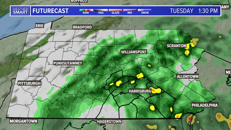 Keep the umbrella close! Tuesday is even chillier with more widespread rain!
