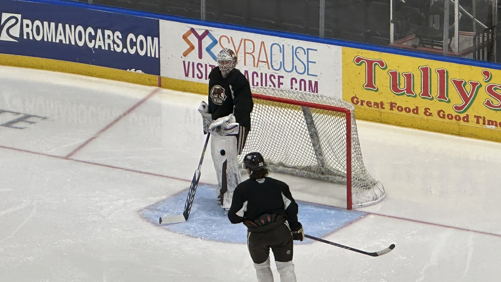 The Hershey Bears hold a morning skate before playing the Syracuse Crunch.