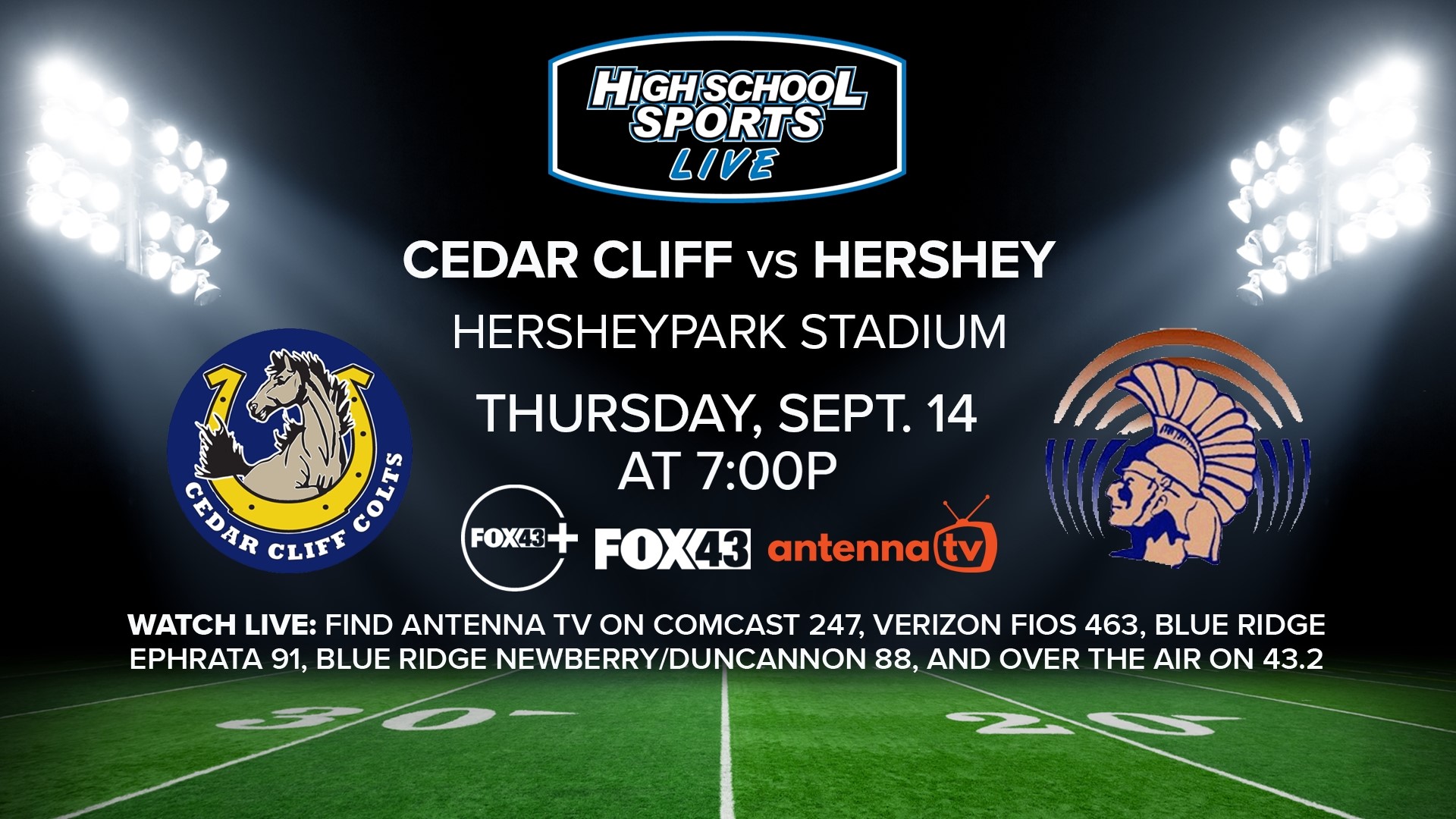 Cedar Cliff battles Hershey in Pennsylvania High School Football action on Sept. 14, 2023