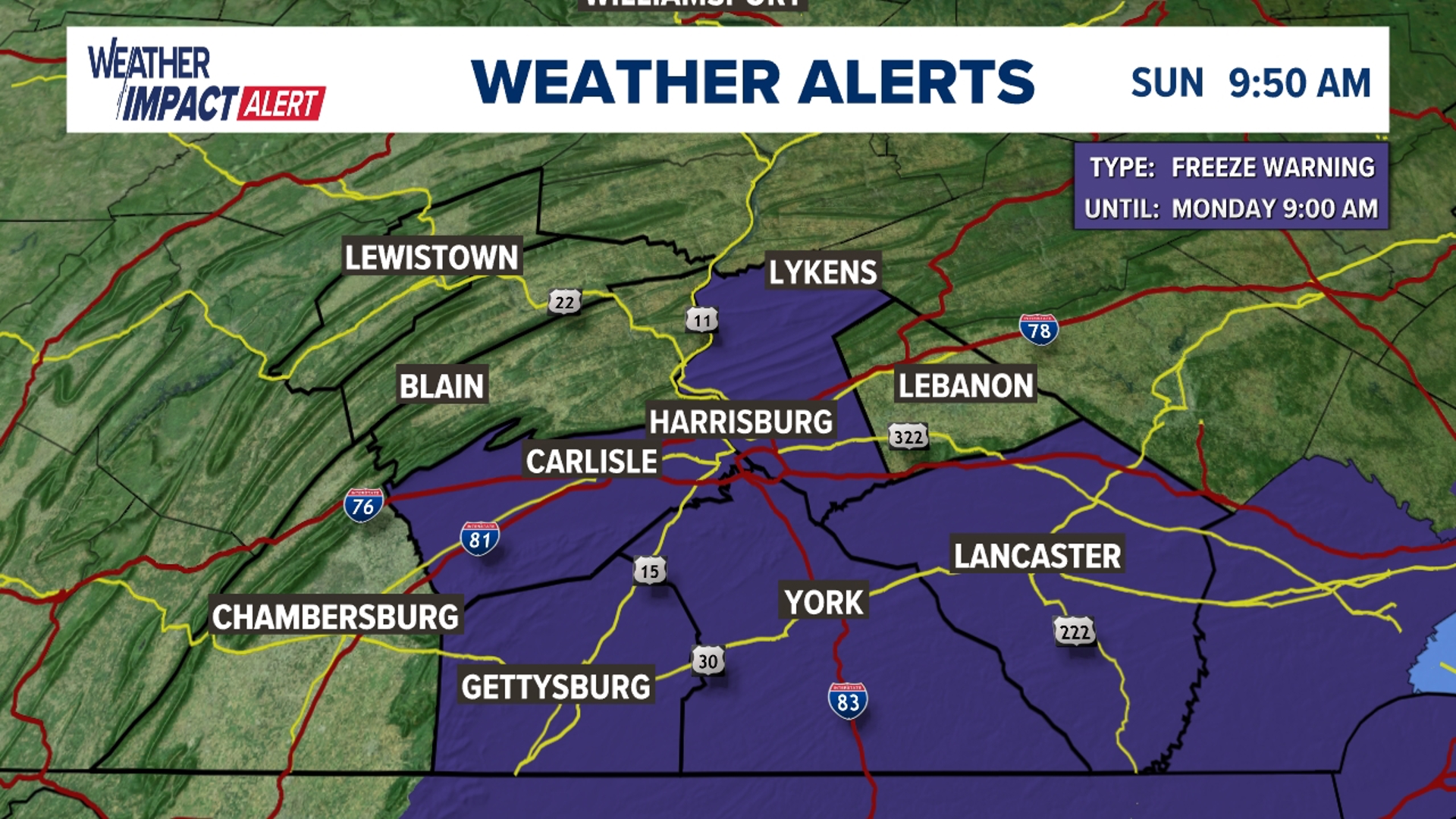 Sunday night freeze warning issued for central Pa. counties | fox43.com