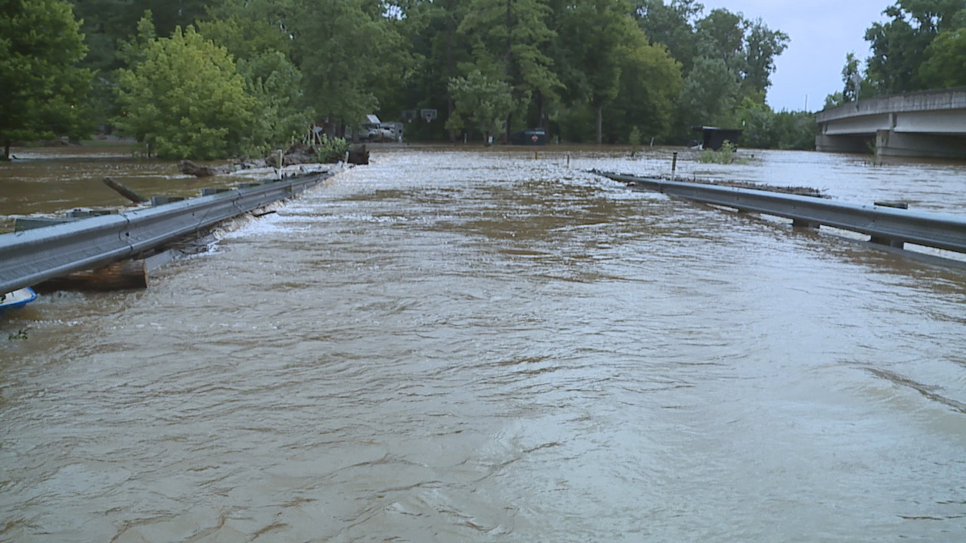 More than a dozen people were evacuated at a Dover Township campsite after flood waters blocked off their only exit.