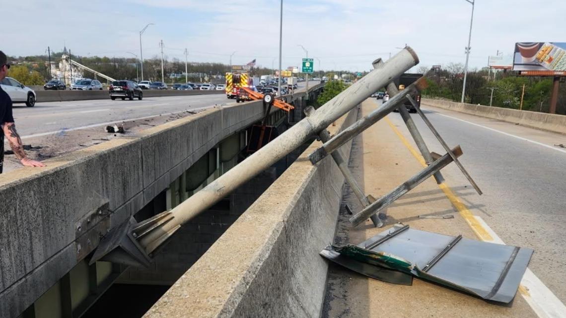 Message board, exit sign knocked over after multi-vehicle crash on I-83 in Harrisburg