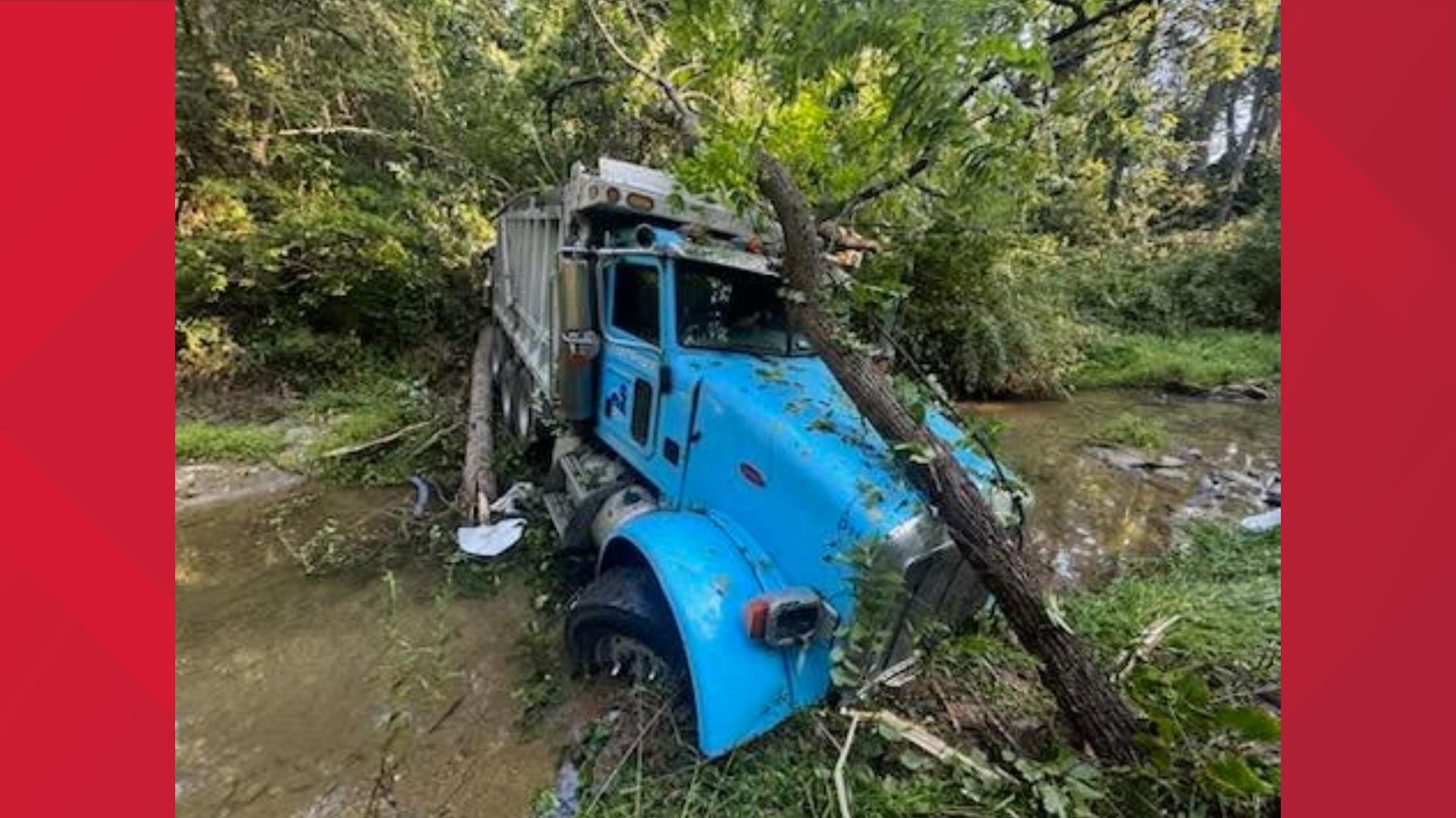Road closed in York County after dump truck crashed into creek bed ...