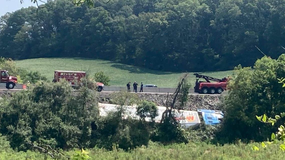 Tractor trailer rolls off road after crash on I-83 South in York County ...
