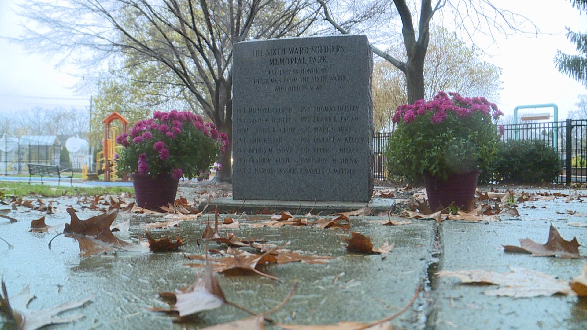 A new granite stone sits in the middle of Sixth Ward Park, bearing the names of 14 men who lost their lives in the First World War.