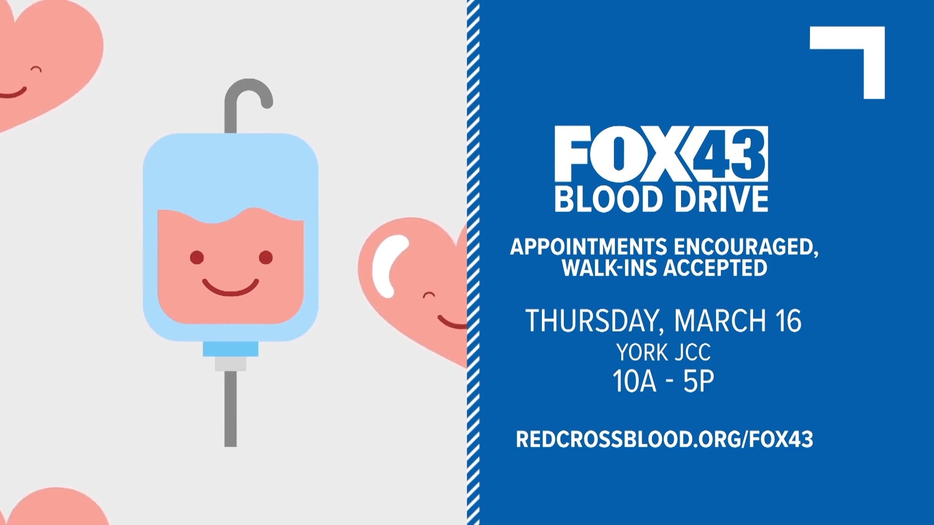 The blood drive will be held with the help of the American Red Cross at the York JCC from 10 a.m. to 5 p.m.