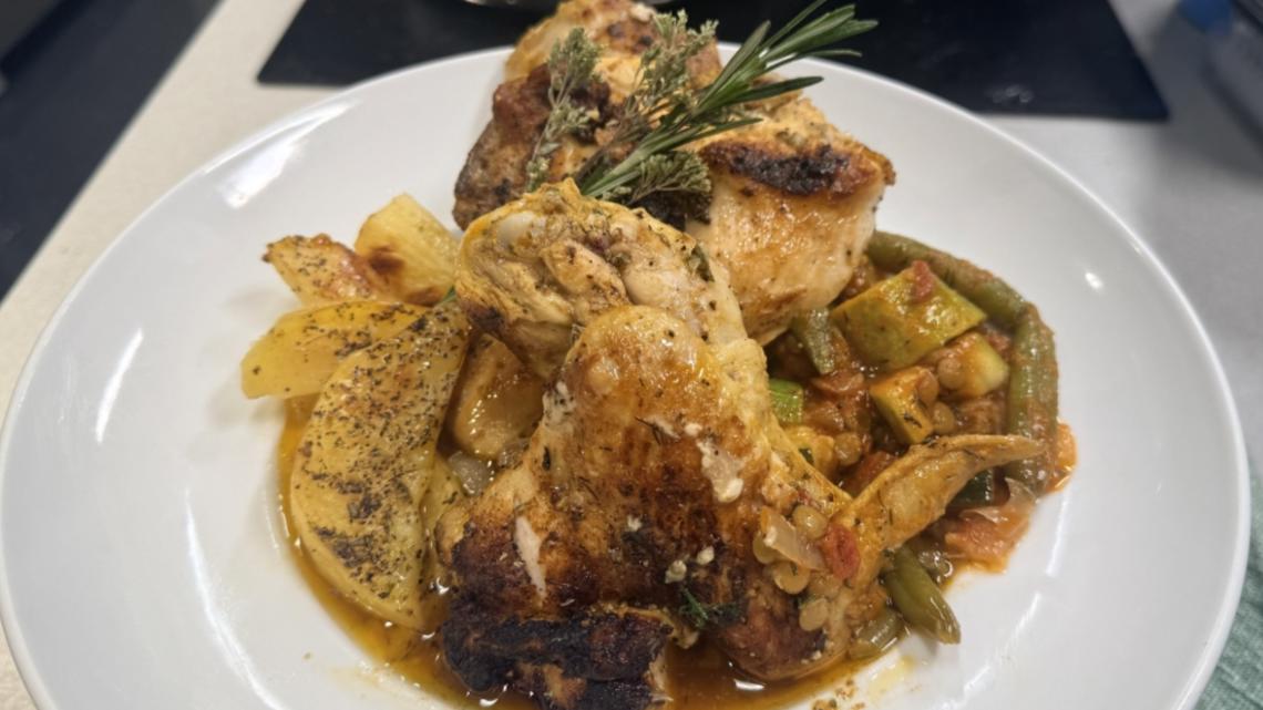 Olivia's prepares oven roasted Easter chicken with a Greek veggie slaw