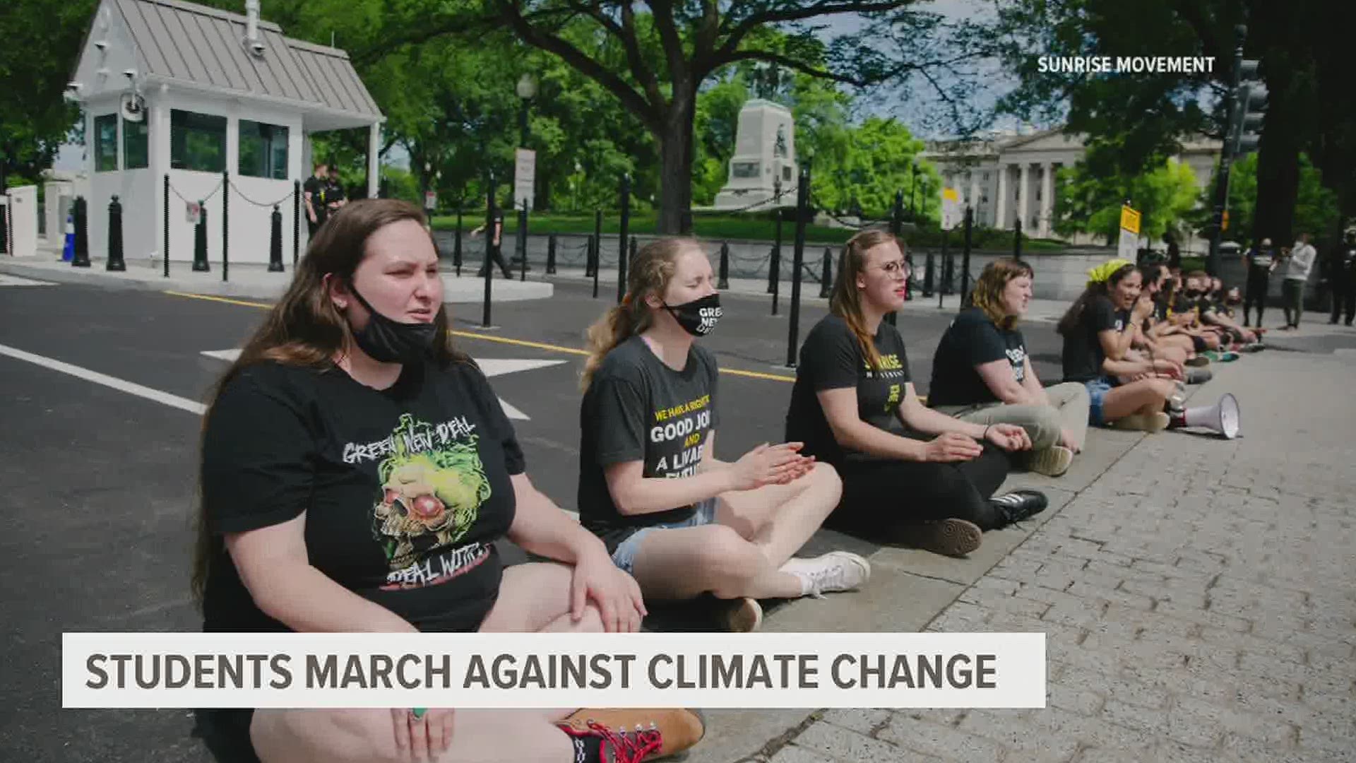 The group, part of Sunrise Movement, is urging President Biden to pass the American Jobs Plan, which includes funding of the Civilian Climate Corps.