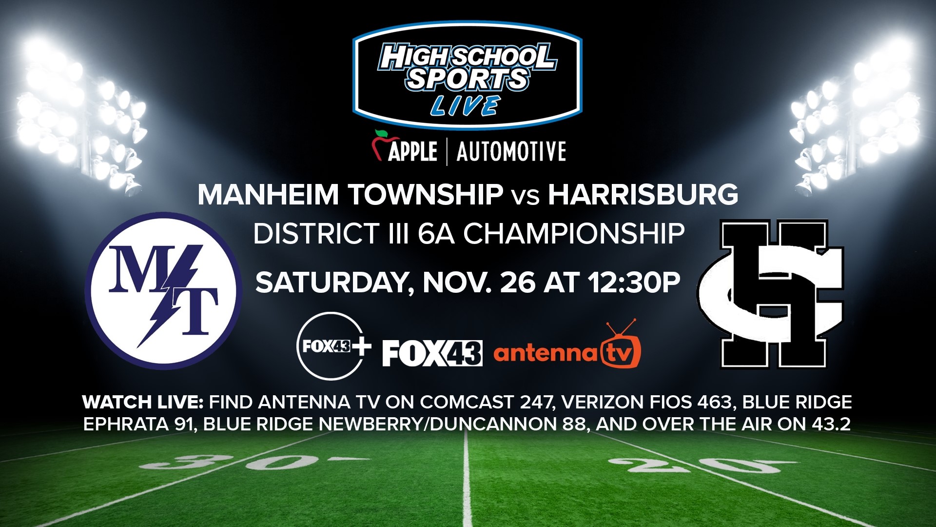 Manheim Township takes on Harrisburg in the 2022 District III 6A Championship on Nov. 26, 2022.