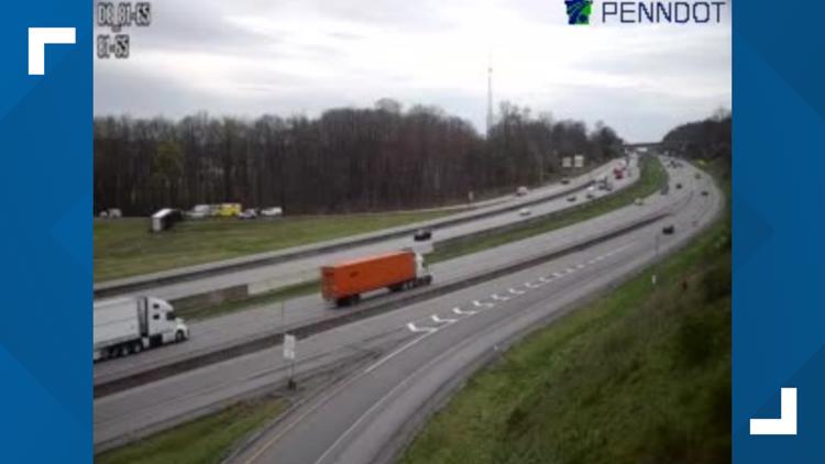 Tractor trailer overturns on I-81 ramp in Cumberland County | fox43.com