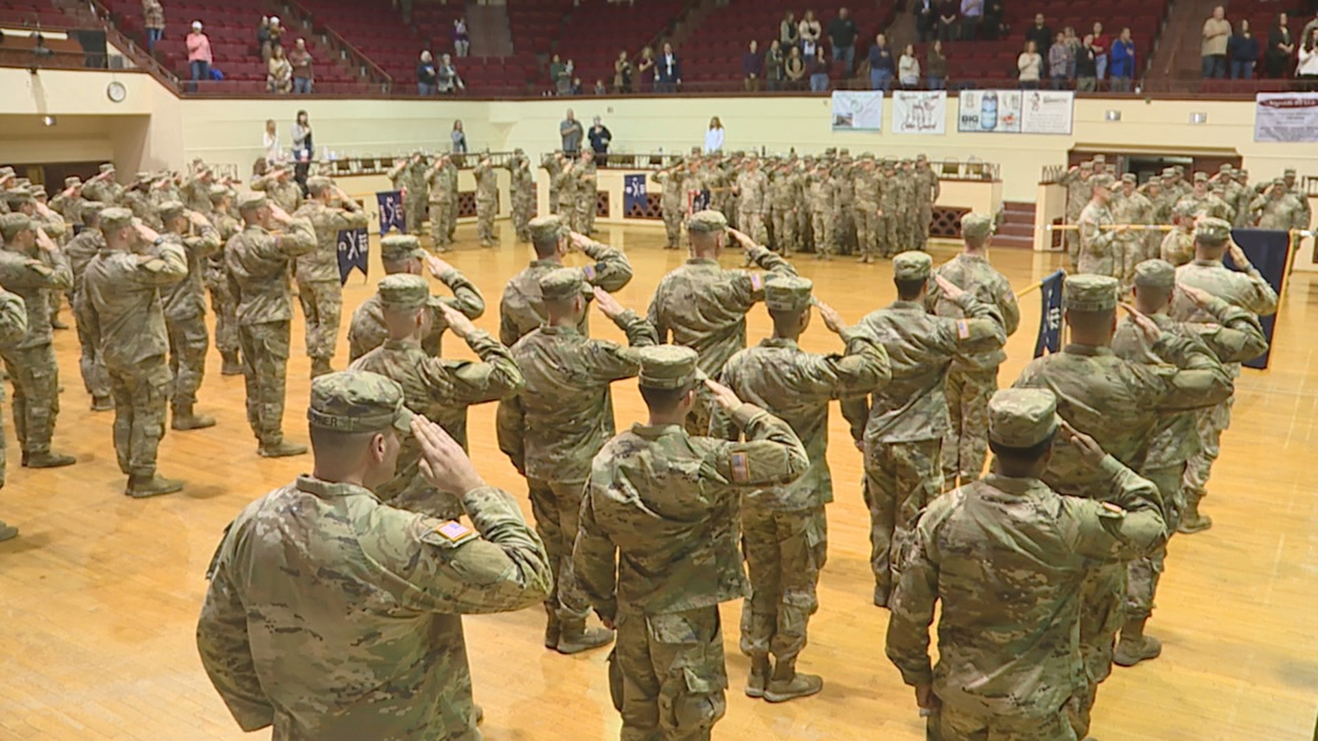 U.S. soldiers with the Pennsylvania National Guard were recognized during the ceremony before they begin their nine-month deployment to Africa.