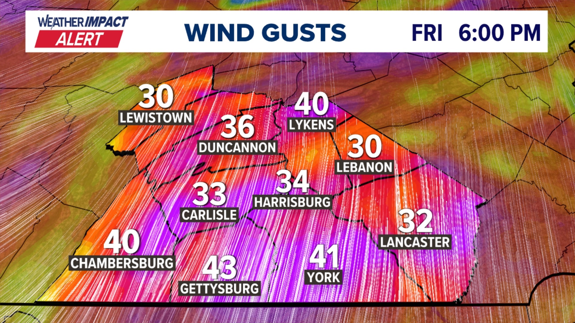 Weather Impact Alert through Saturday morning as gusts of 40-50 mph ...