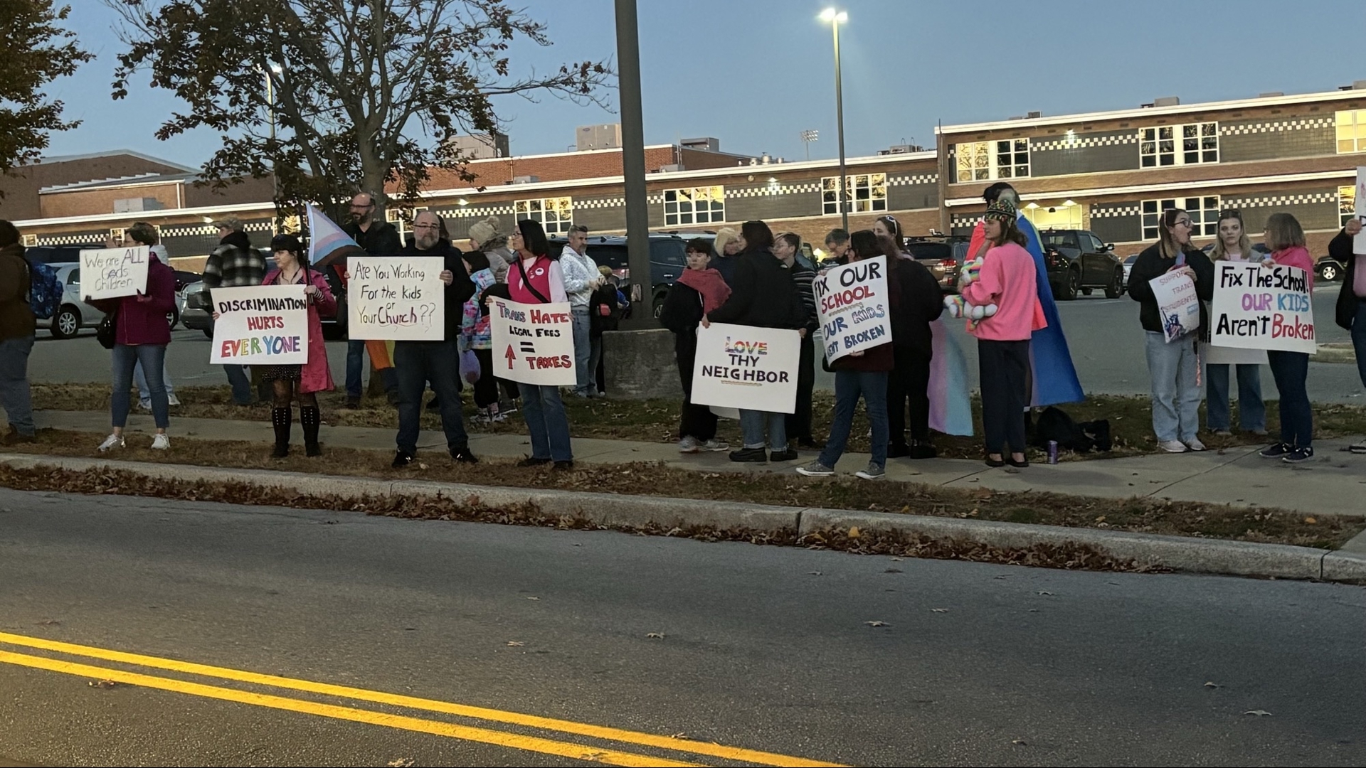 The students spoke out against a policy on gender identity and pronouns, which was proposed in consultation with the Independence Law Center.