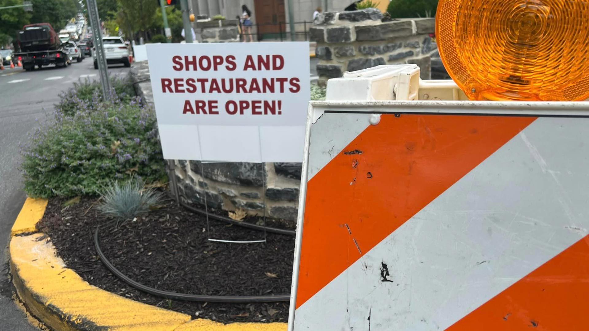 E. Main Street remains closed to traffic after a water main break on July 12. Shops and restaurants want the public to know they are open.