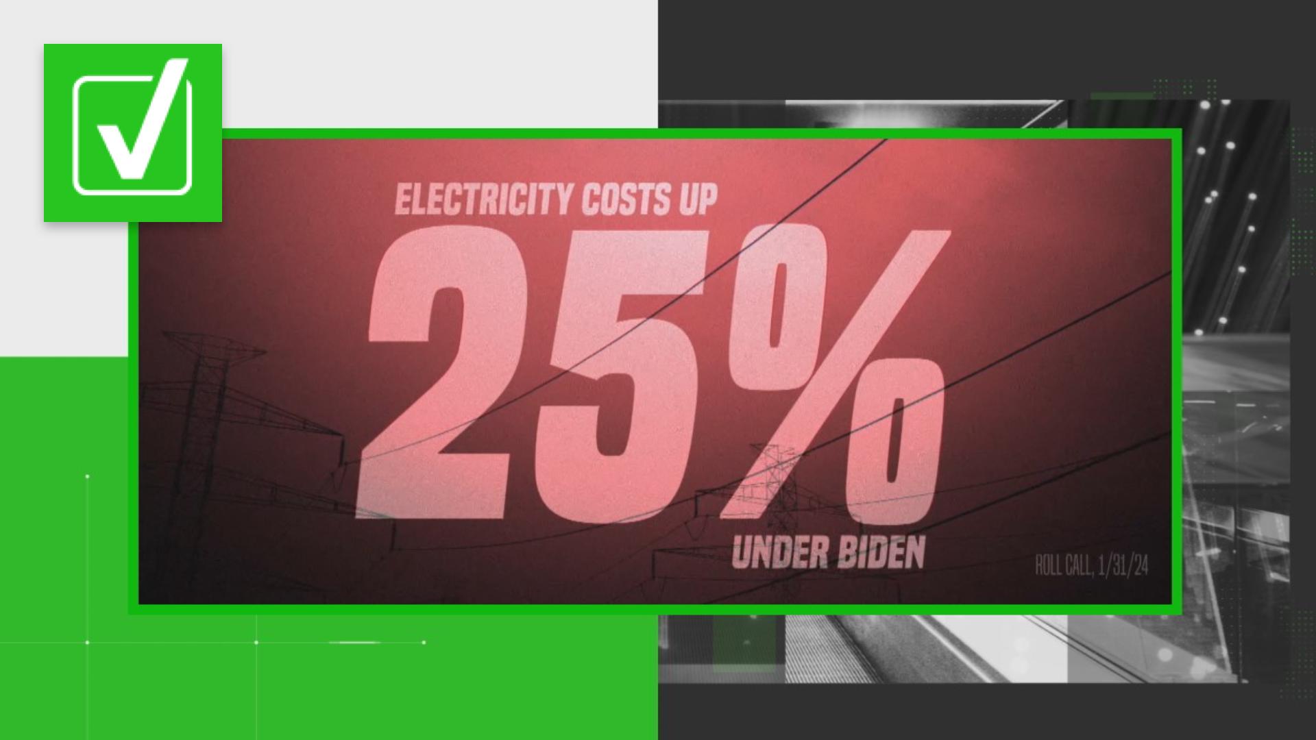 Campaigns and super PACs are trying to influence your vote ahead of the 2024 presidential election. We VERIFY a recent claim on electricity costs.