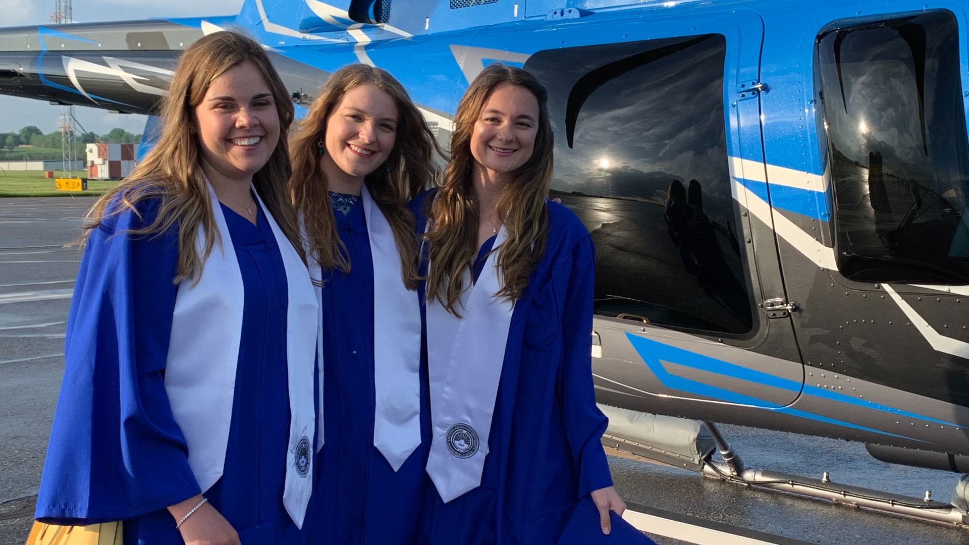 Eastern Mennonite University's first aviation students celebrated graduation with one last helicopter ride.