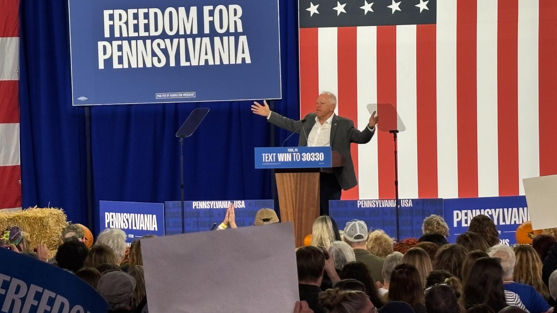 The Minnesota governor spoke for 32 minutes inside UPMC Arena at the fairgrounds.