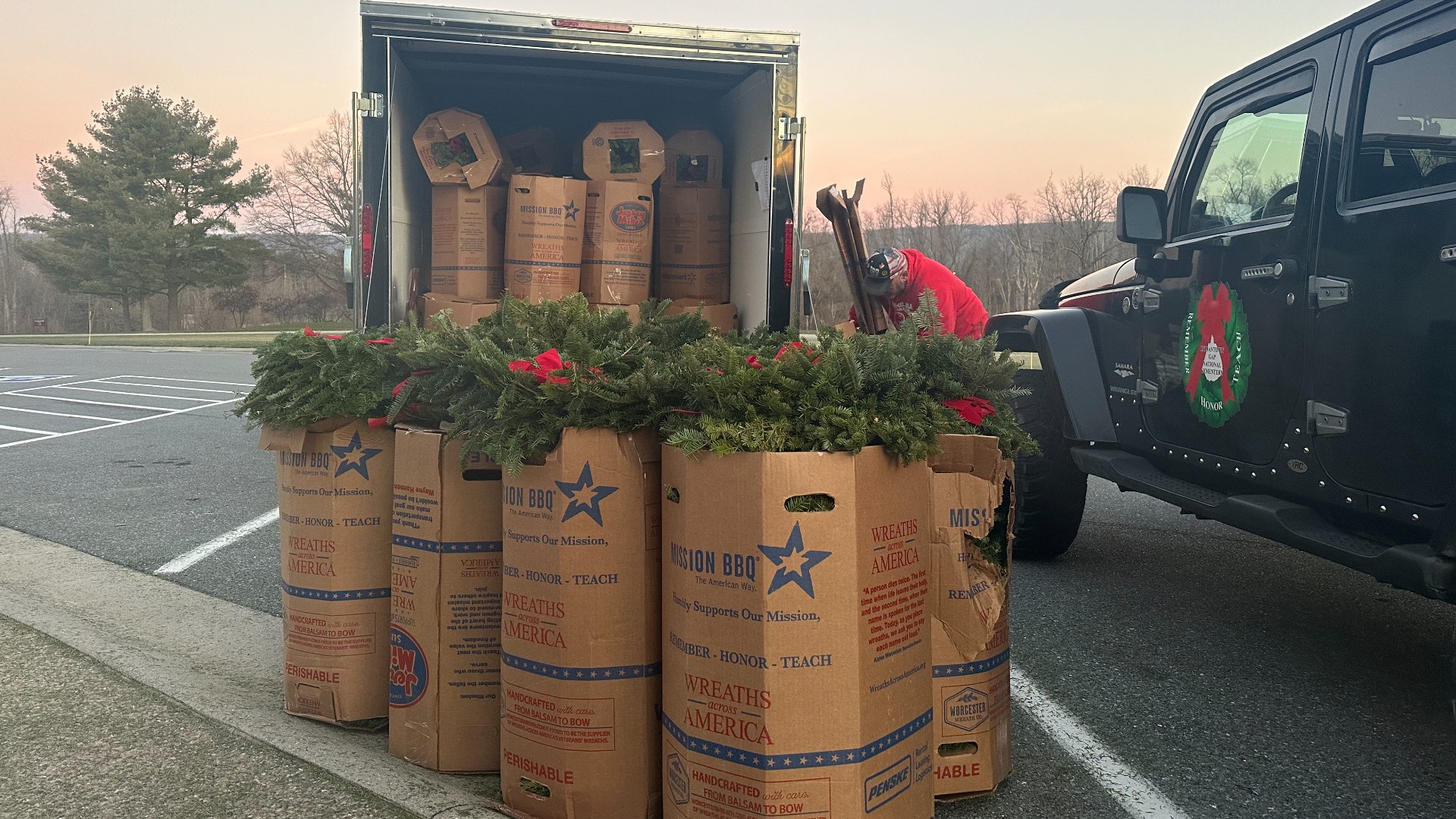 Wreaths Across America volunteers arrived at Indiantown Gap National Cemetery on Friday to prepare for laying wreaths on fallen veterans' graves.