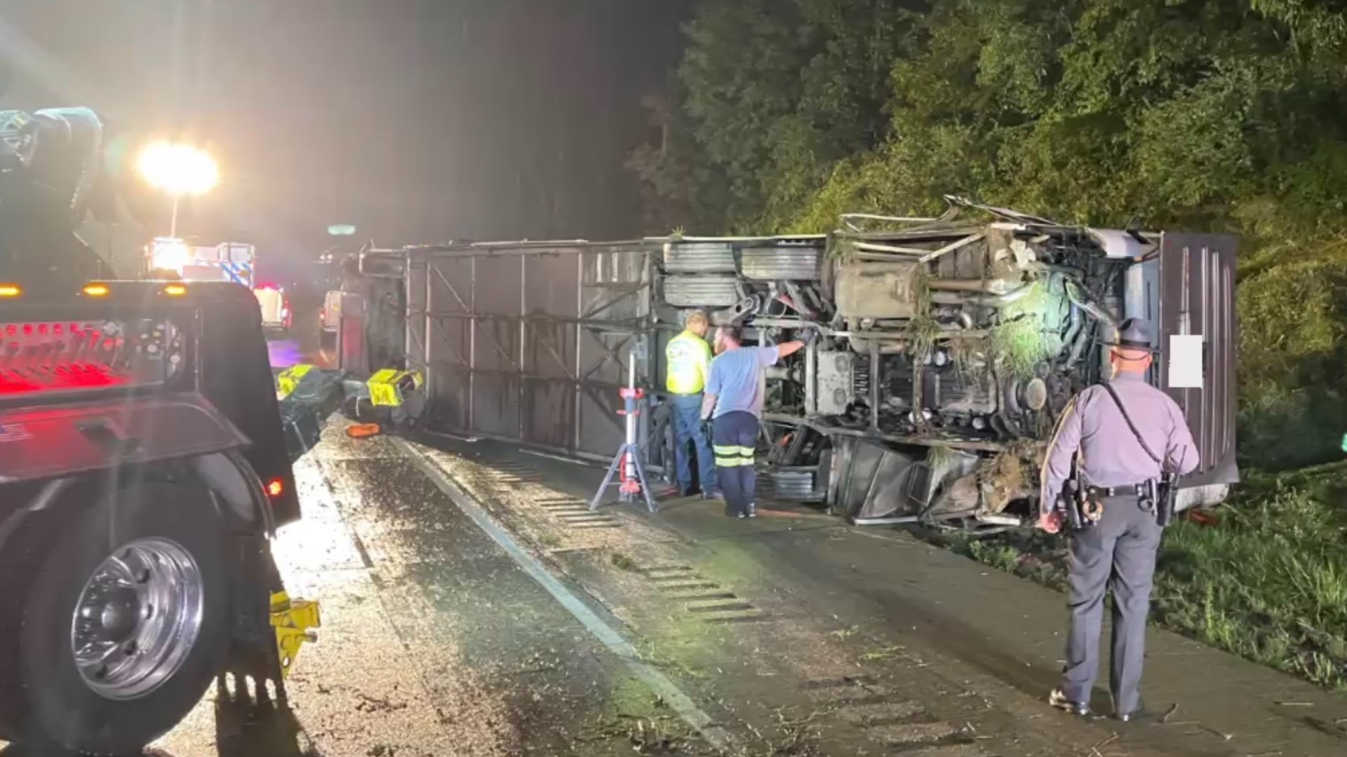 Interstate 81 southbound was shut down between Exits 77 and 72, as crews worked to clean and clear the scene.