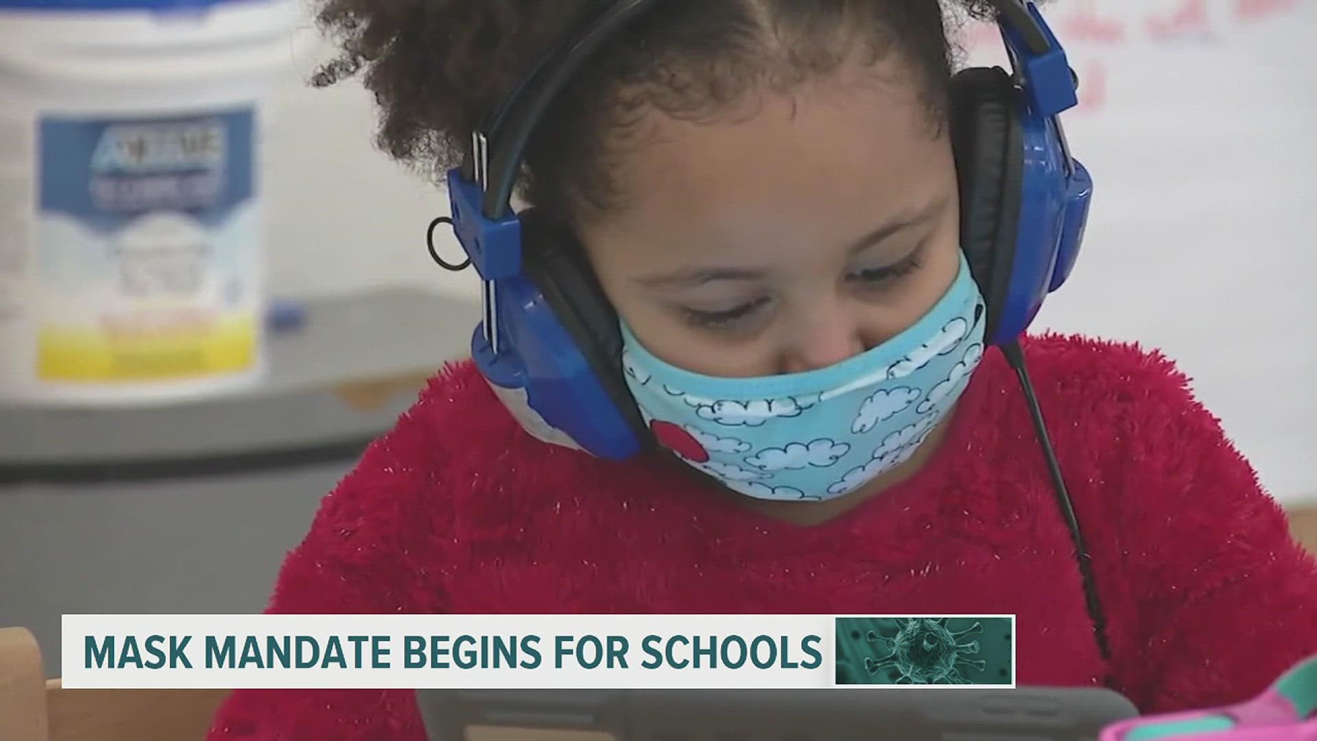 All students, staff, and teachers in K-12 schools will be required to wear a mask, regardless of vaccination status, starting today.