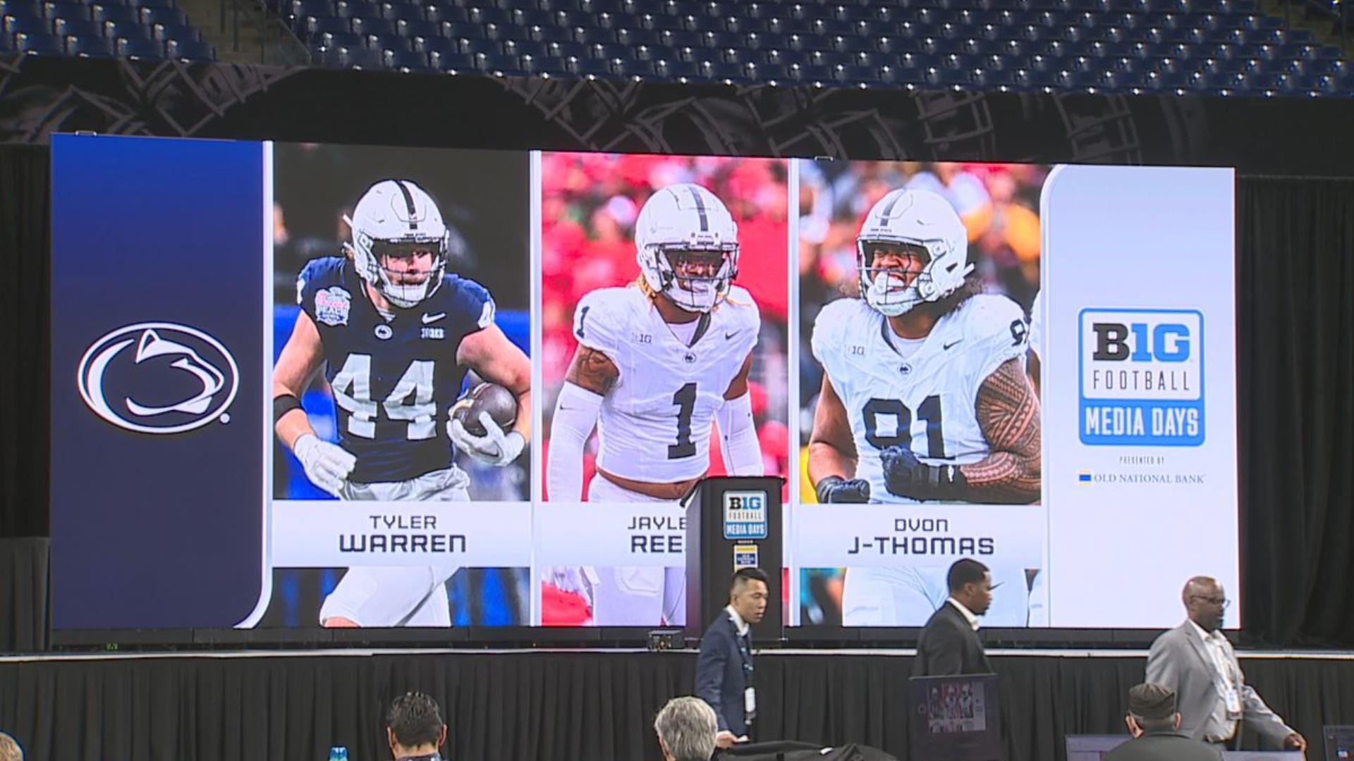 Penn State players and Coach Franklin address the media  while staying loose and having fun in Indianapolis