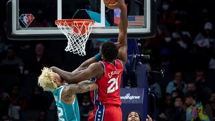 Embiid scores 32, 76ers hold off Hornets again 110-106