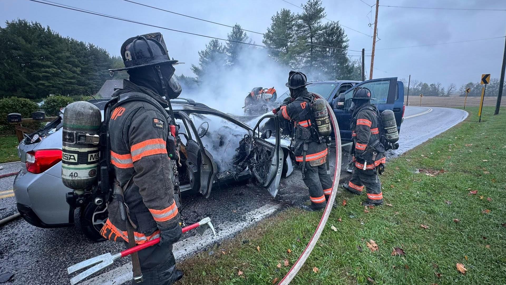 York County firefighters respond to vehicle fire following crash ...