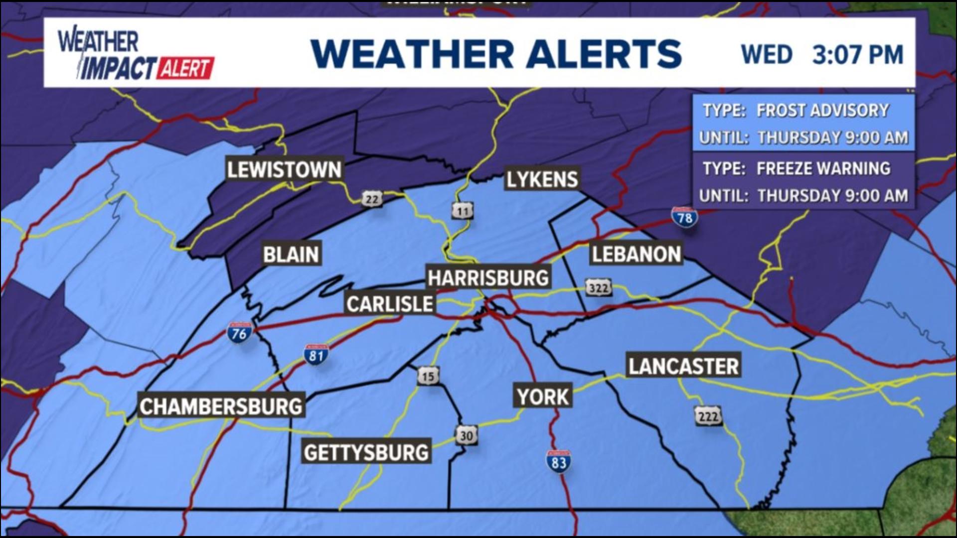 Freeze warning for two Central Pa. counties | fox43.com