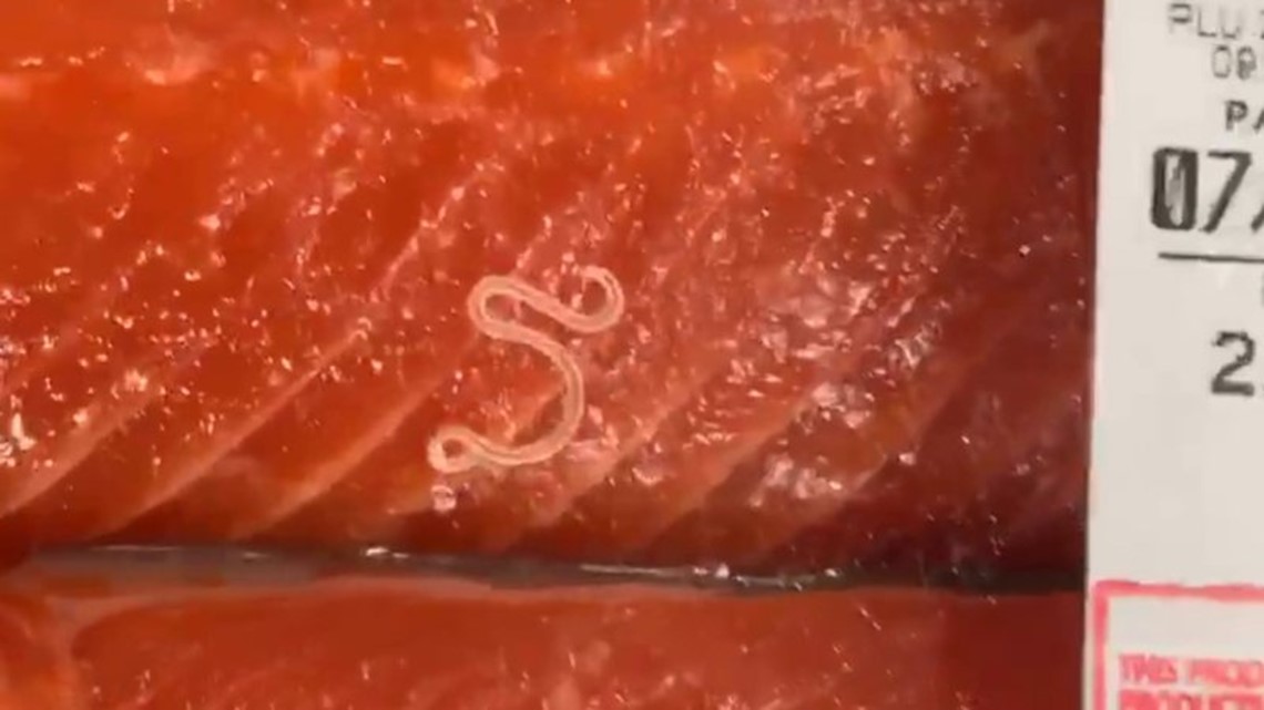 ‘Disgusting’ Shopper horrified by worm crawling on fish at Costco