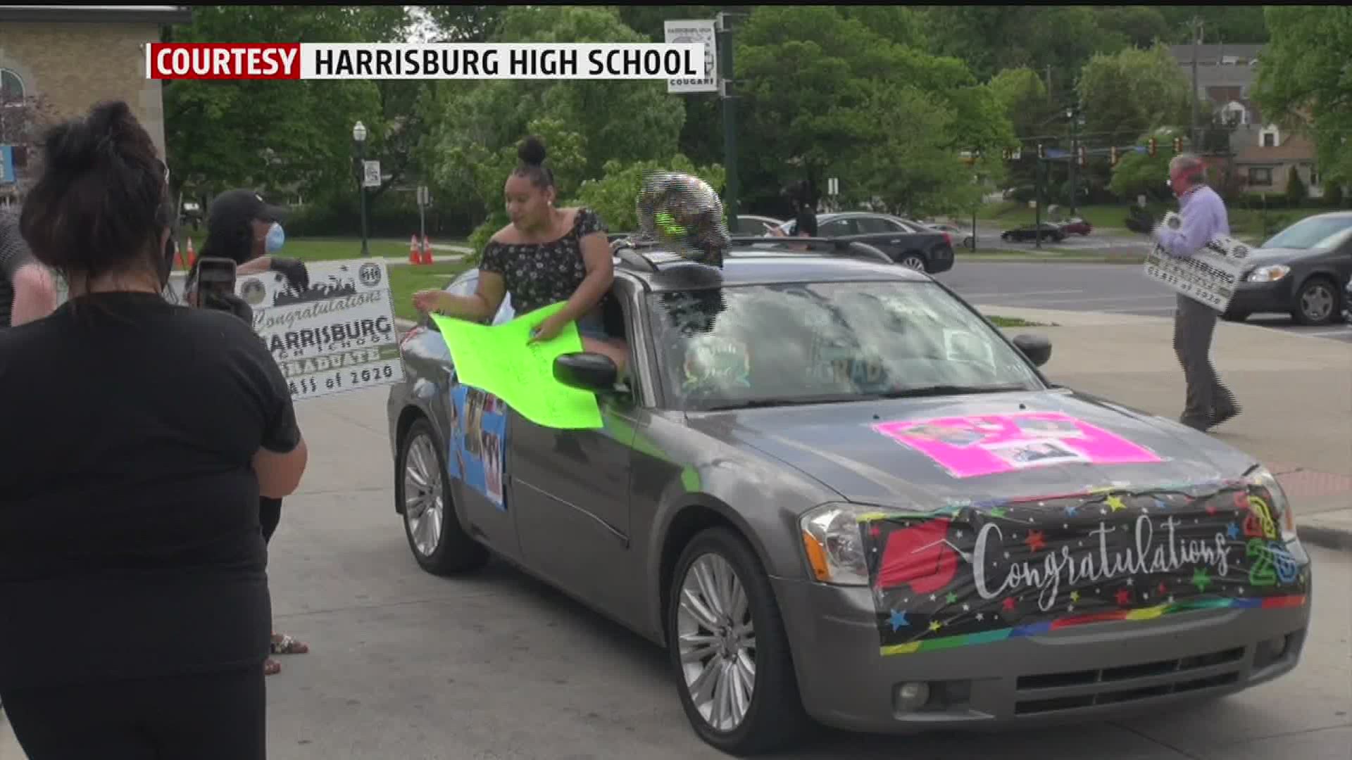 Seniors drove down Market Street instead of walking across the stage.