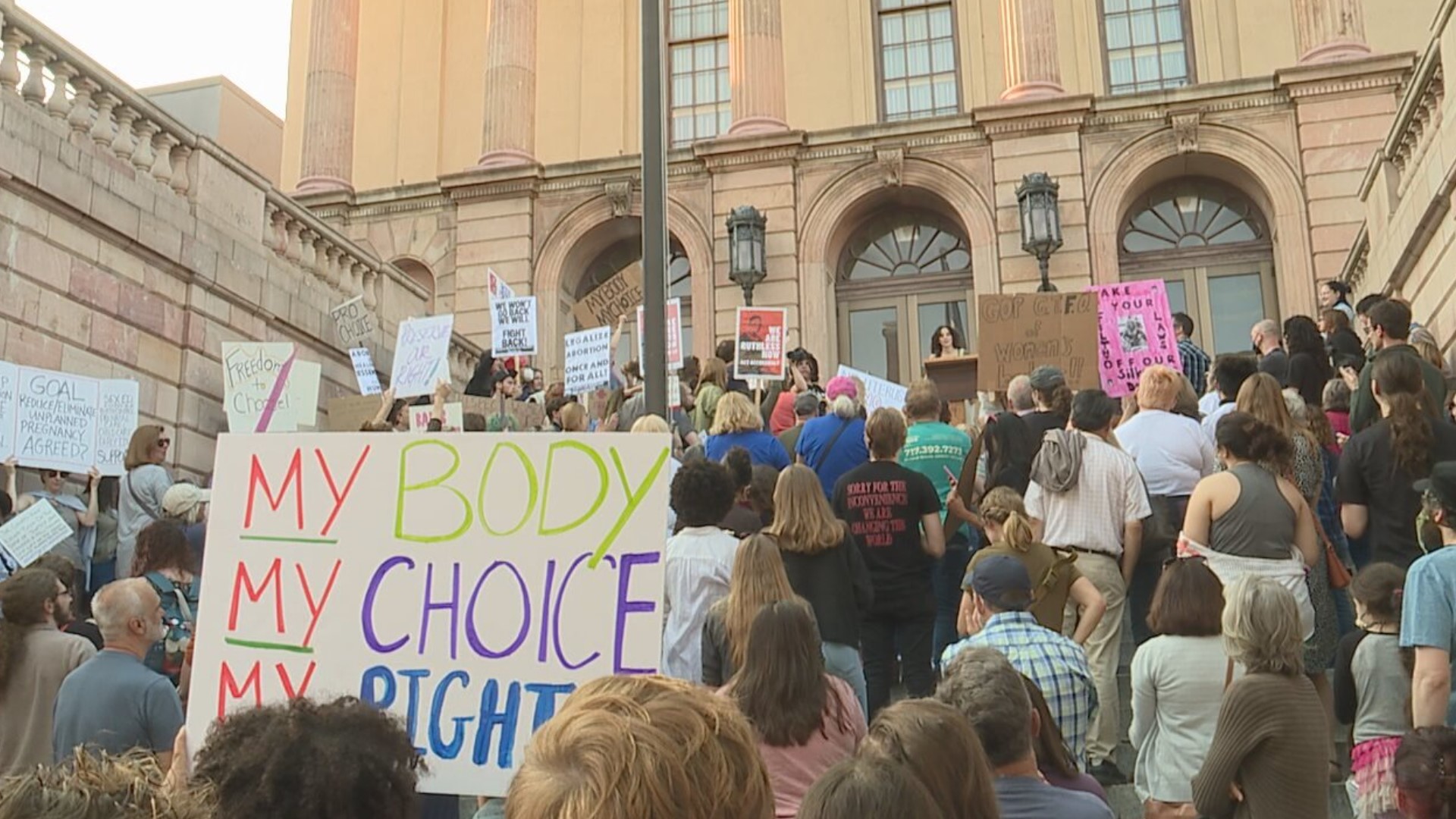 Members of the community gathered in Lancaster to voice their support for abortion rights.