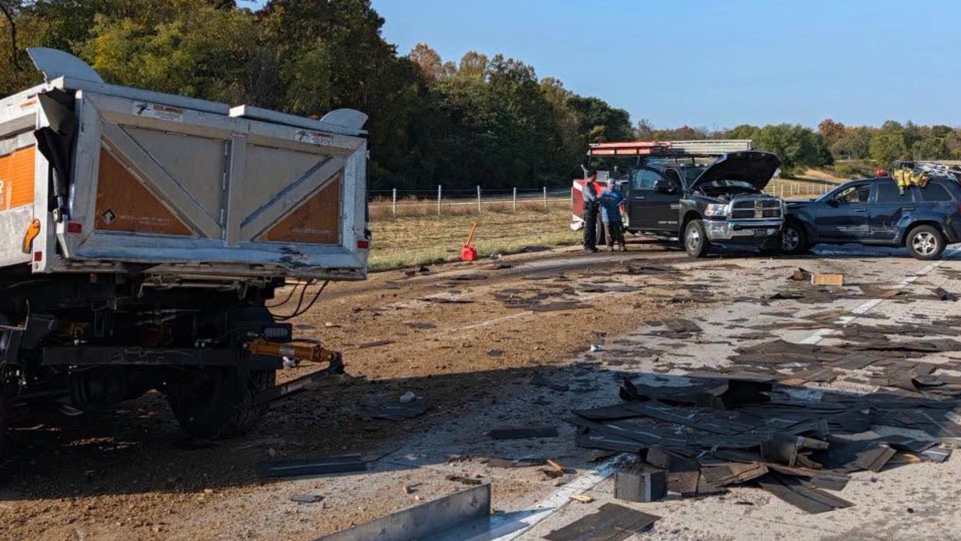 Crews respond to multi-vehicle crash involving dump trailers on Route ...