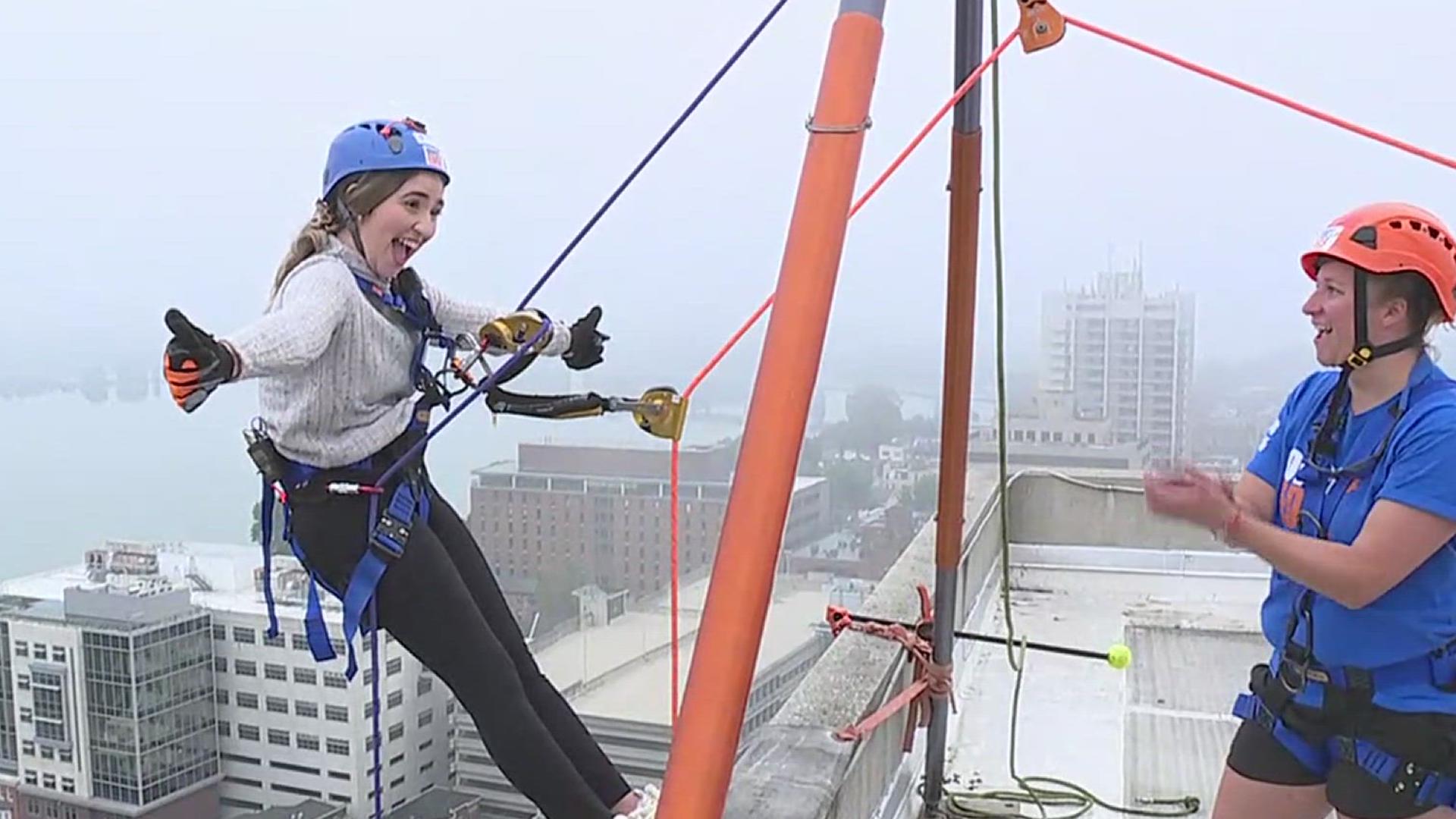 FOX43's Sedona Meadows rappelled down the side of an 18-story building in Harrisburg to raise awareness for Big Brothers Big Sisters.