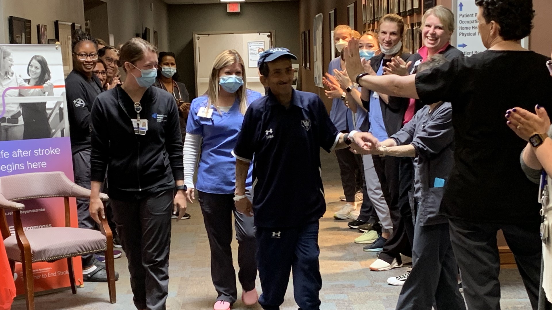 Joseph "Spike" Bahn left the Encompass Rehabilitation Hospital of York to a standing ovation from nurses and therapists.