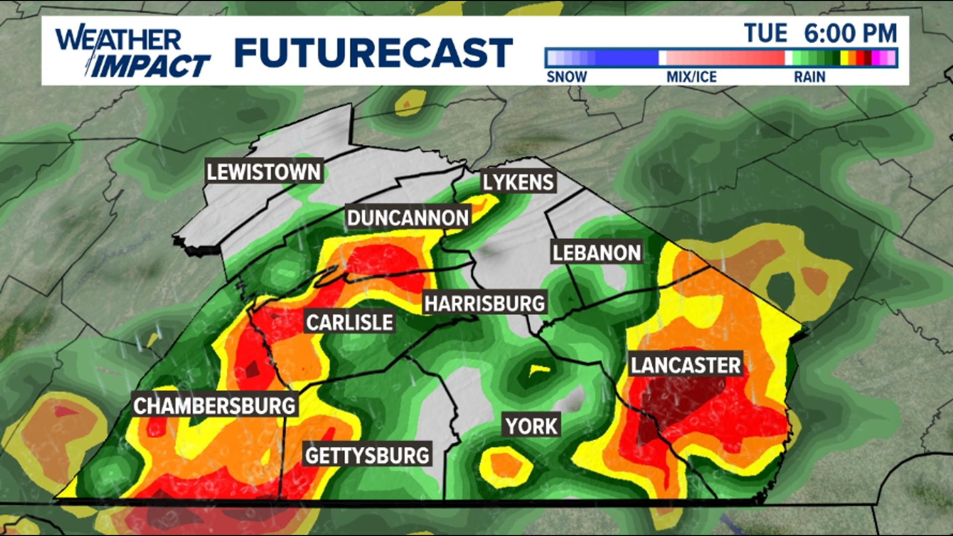 Storms may contain gusty winds, and torrential downpours Tuesday afternoon.
