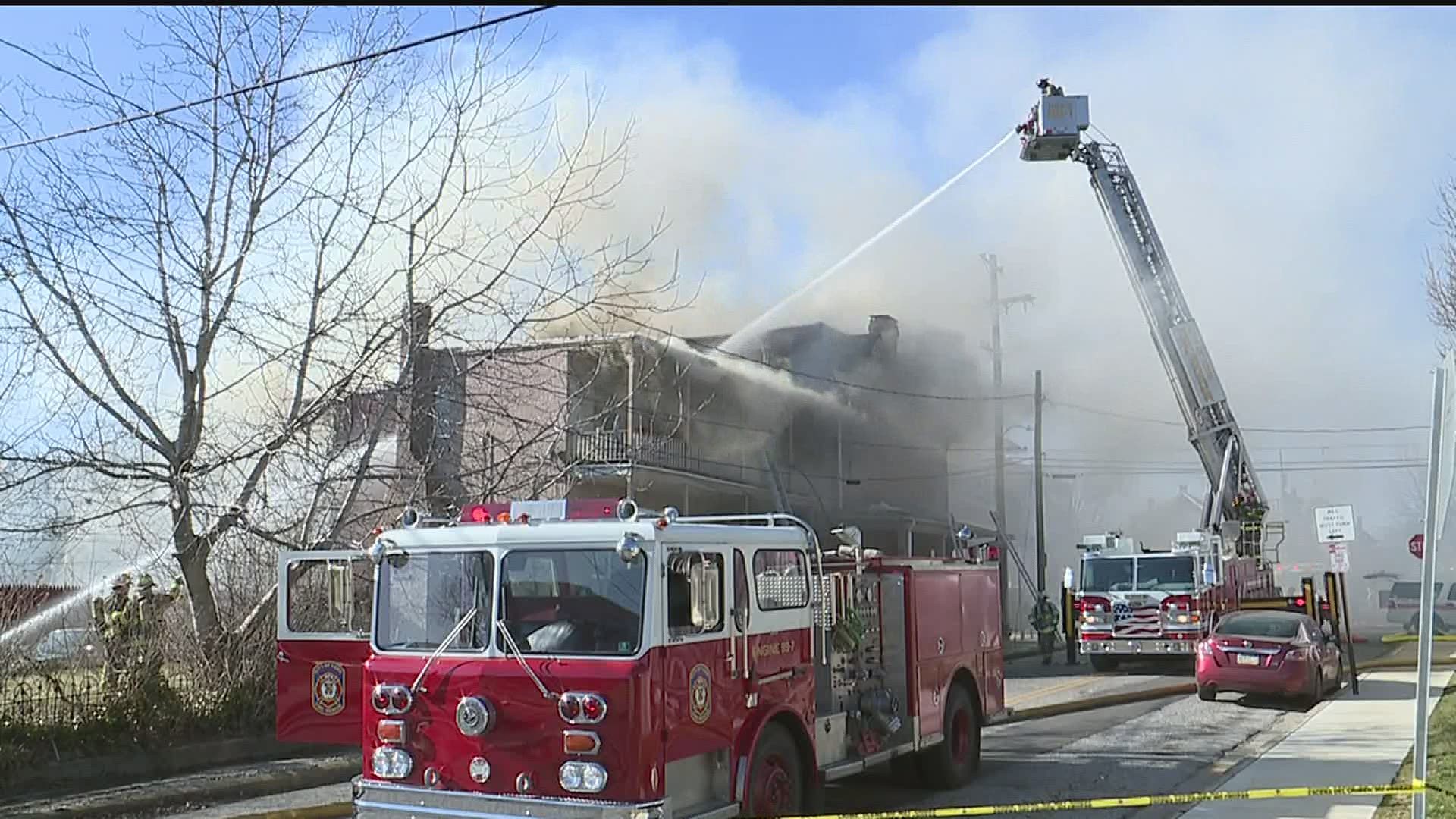 Firefighters spent hours trying to extinguish the flames that tore through row homes on East Philadelphia Street