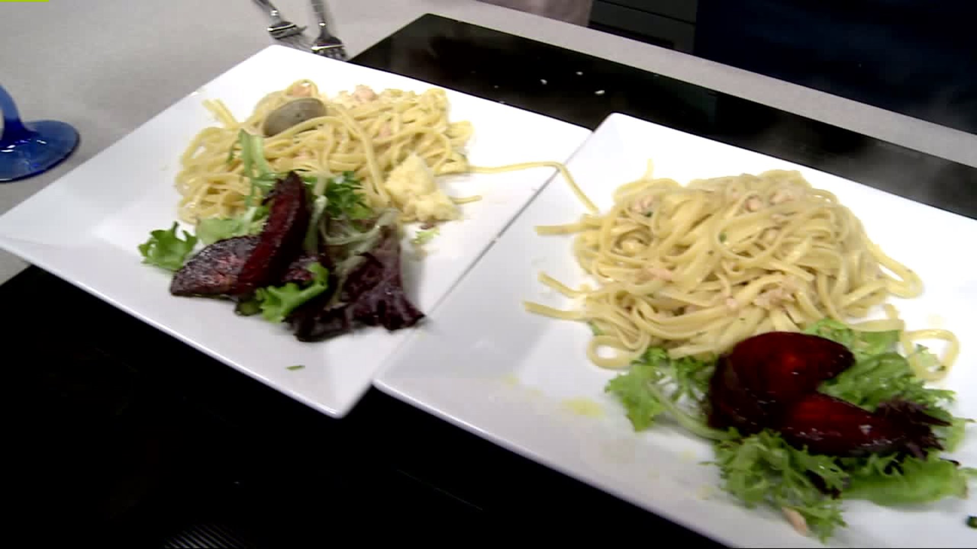 Olivia`s cooks up Linguini with clam sauce & homemade garlic bread