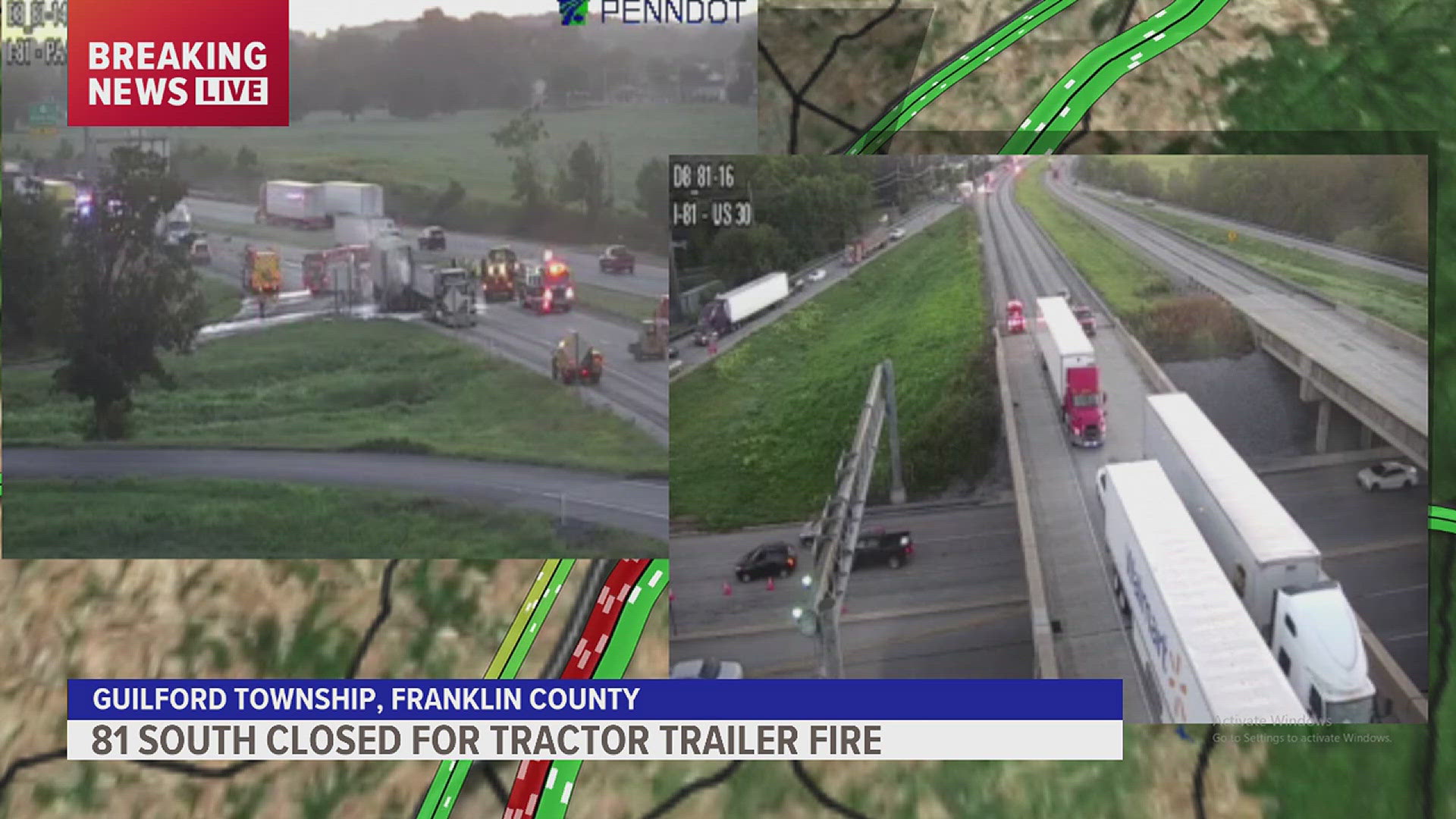 Tractor trailer fire closes I-81 South in Franklin County | fox43.com