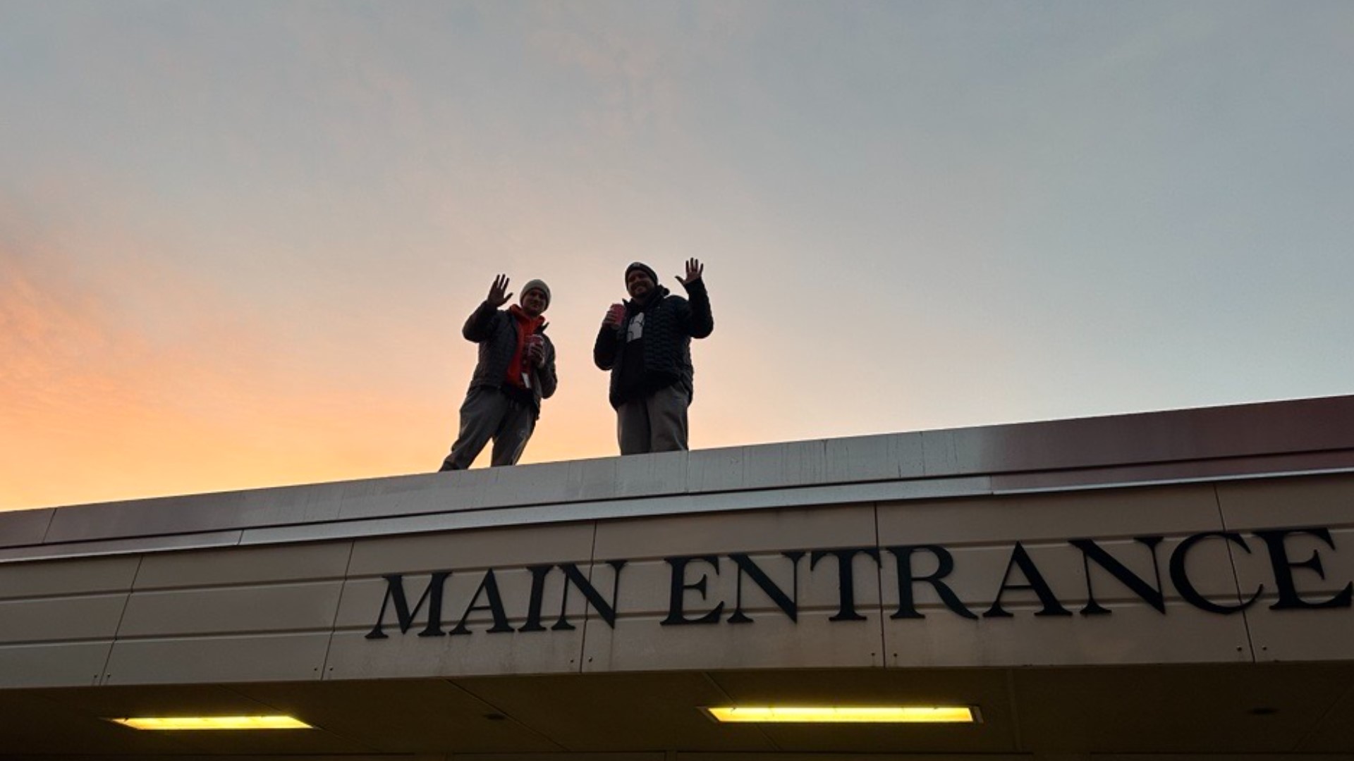 Principals at York Suburban Middle School slept on the roof Thursday night for the student's fundraising campaign.