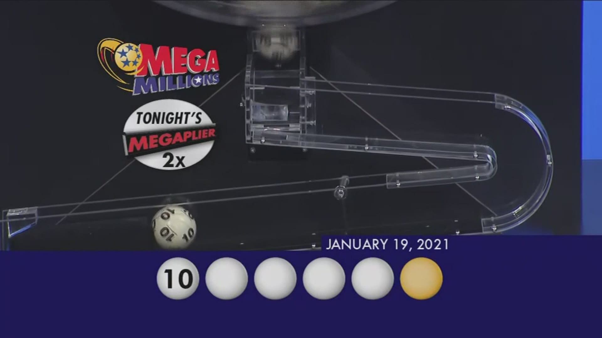 The ticket matched all five white balls drawn, 10-19-26-28-50, but not the yellow Mega Ball 16, to win $1 million, less applicable withholding.