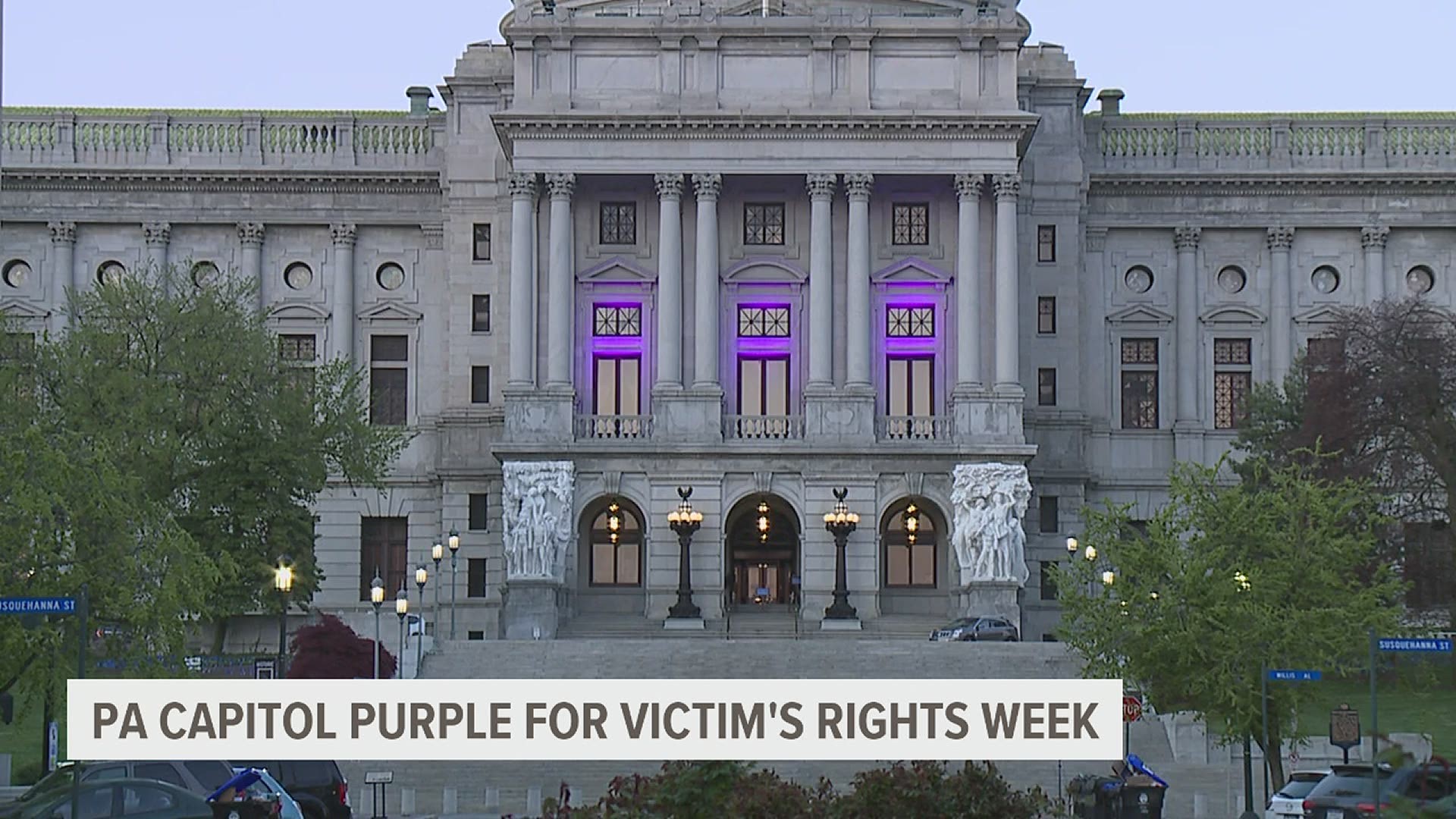 The capitol building is now glowing purple to honor victims of National Crime Victim's Rights week.