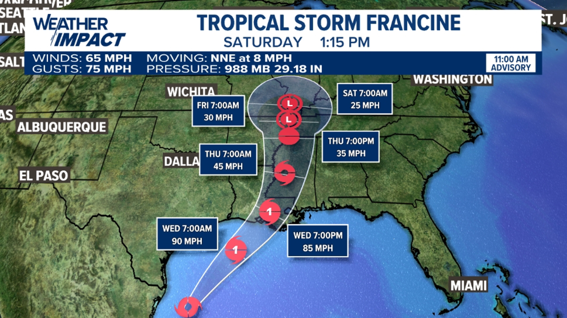 The storm is forecast to strengthen into a hurricane before making landfall in Louisiana late Wednesday.