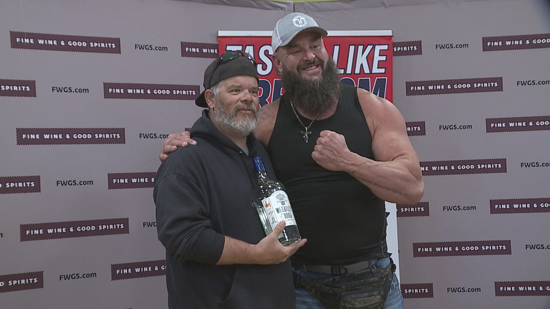 WWE Superstar Braun Strowman signed bottles of Wheatley Vodka at a local Fine Wine & Good Spirits.